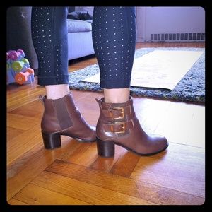 SAM EDELMAN brown leather booties w/buckles